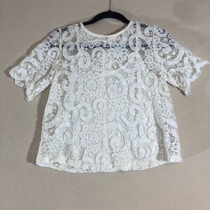 Nanette Lepore Sz S White Lace Top & Cami‎ Short Sleeve Bow Tie Back Romantic